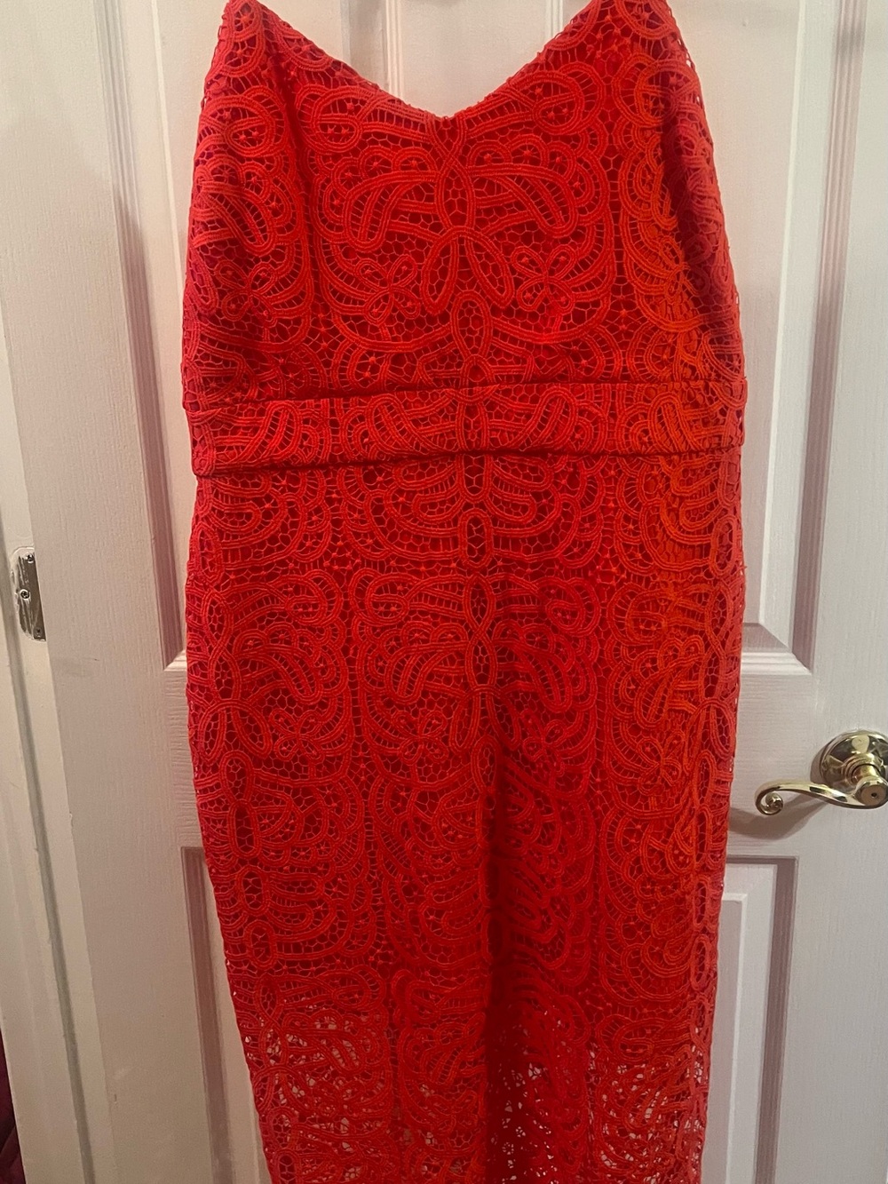 B. Smart Vibrant Red Lace Midi Dress